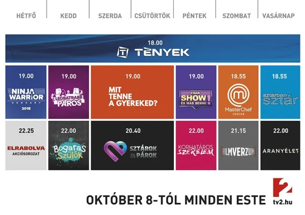 Október 8-tól minden este szórakoztató műsorok a TV2-n